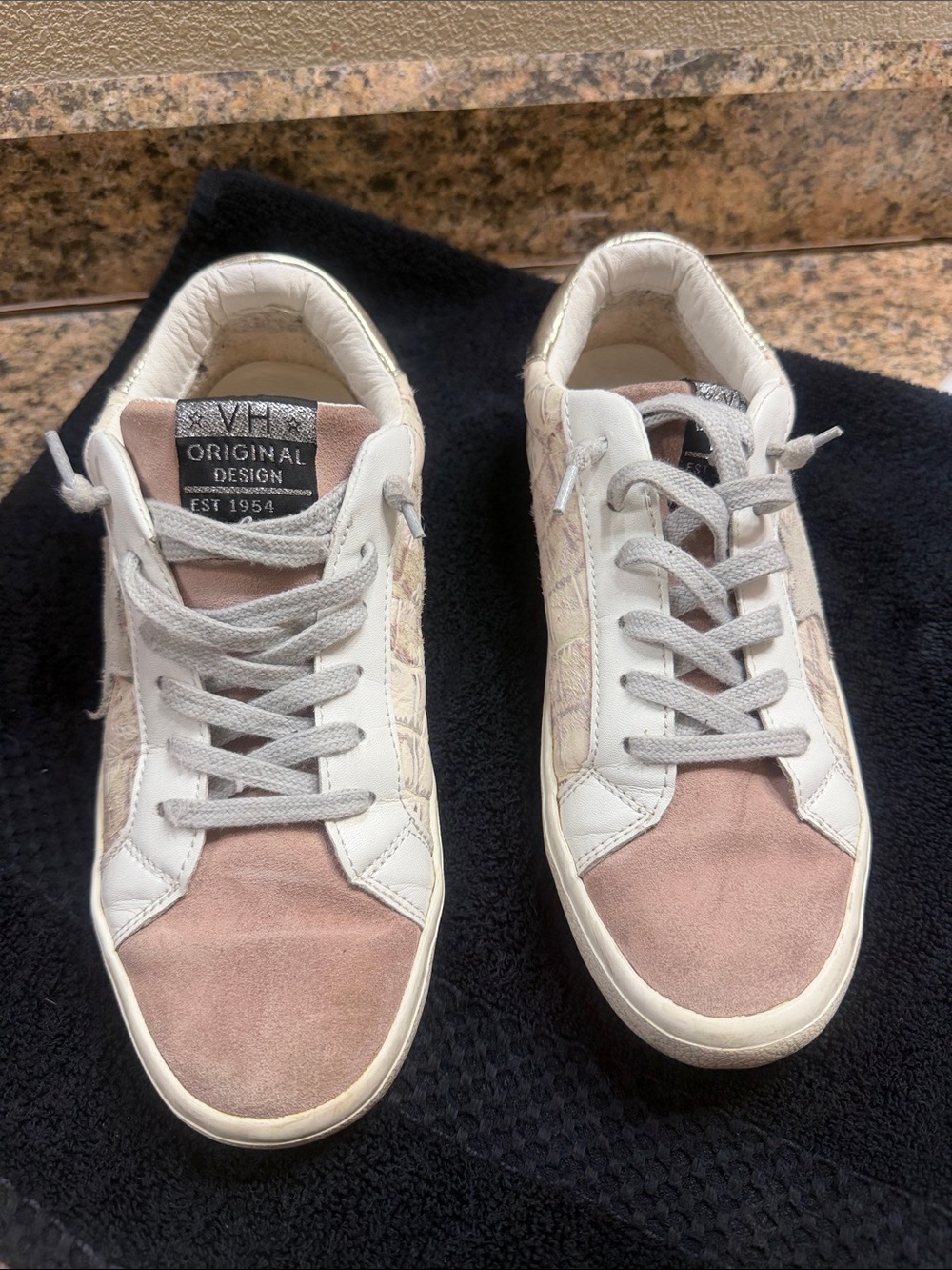 White & Blush Suede Women’s Sneakers